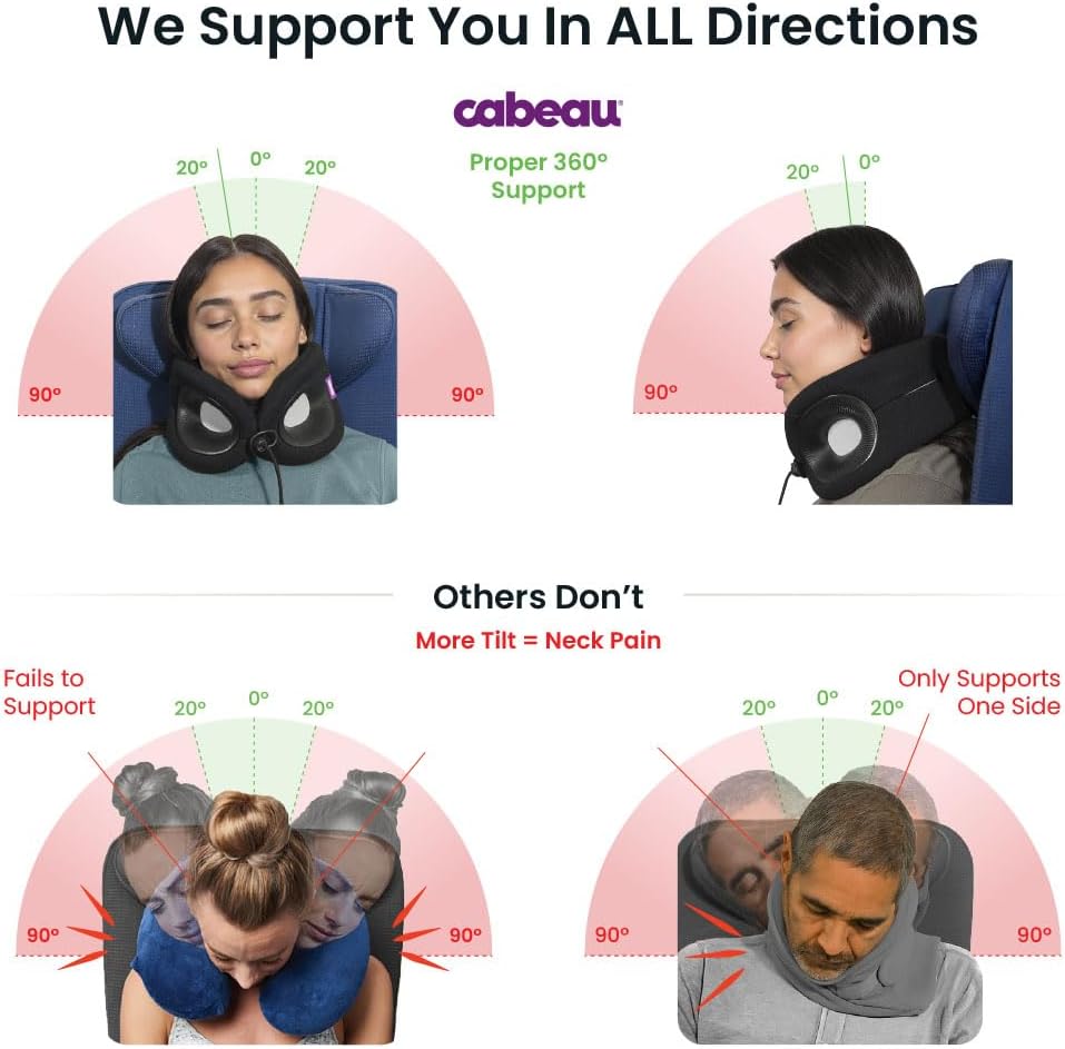 Cabeau Travel Essential Neck Pillow - Fits Most Neck Sizes (11-21 inches) - Evolution X Three Ways to Adjust for Ultimate Comfort on Long Flights (Sapphire) - Image 7