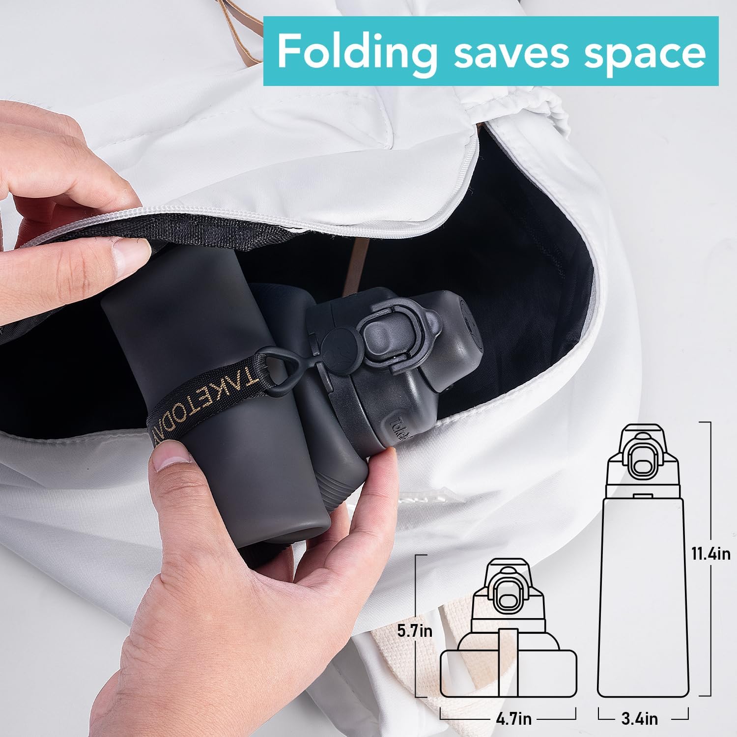 TakeToday Collapsible Water Bottles 32oz, Foldable Travel Water Bottle, BPA Free, Silicone Water Bottle Leakproof for Hiking, International Travel, Outdoors - Image 8