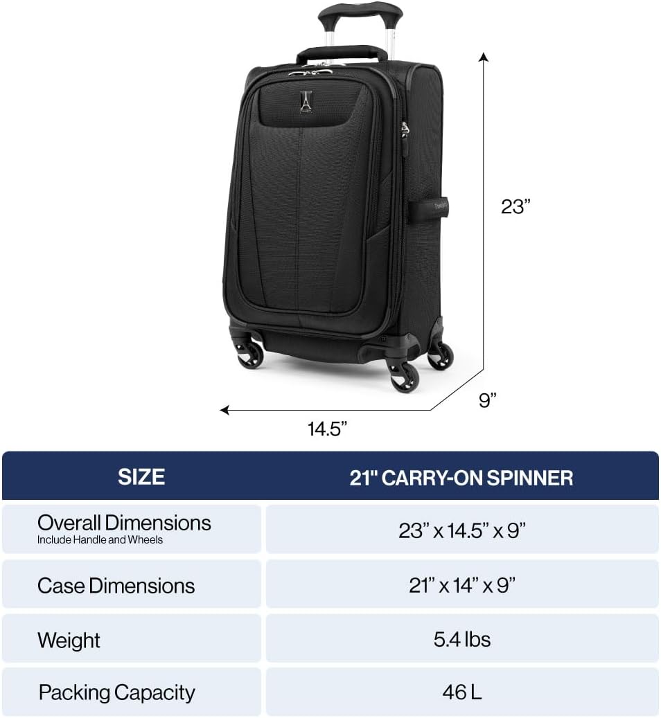 Travelpro Maxlite 5 Softside Expandable Luggage with 4 Spinner Wheels, Lightweight Suitcase, Men and Women, International, Black, Carry-on 21-Inch - Image 7