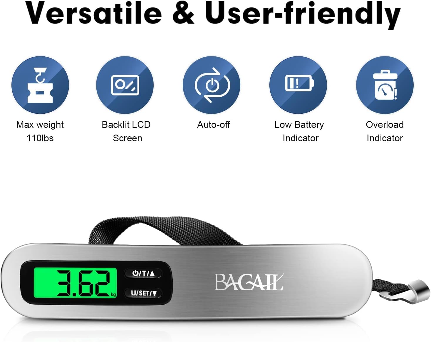 BAGAIL Digital Luggage Scale, 110lbs Hanging Baggage Scale with Backlit LCD Display, Portable Suitcase Weighing Scale, Travel Luggage Weight Scale with Hook, Strong Straps for Travelers - Image 6