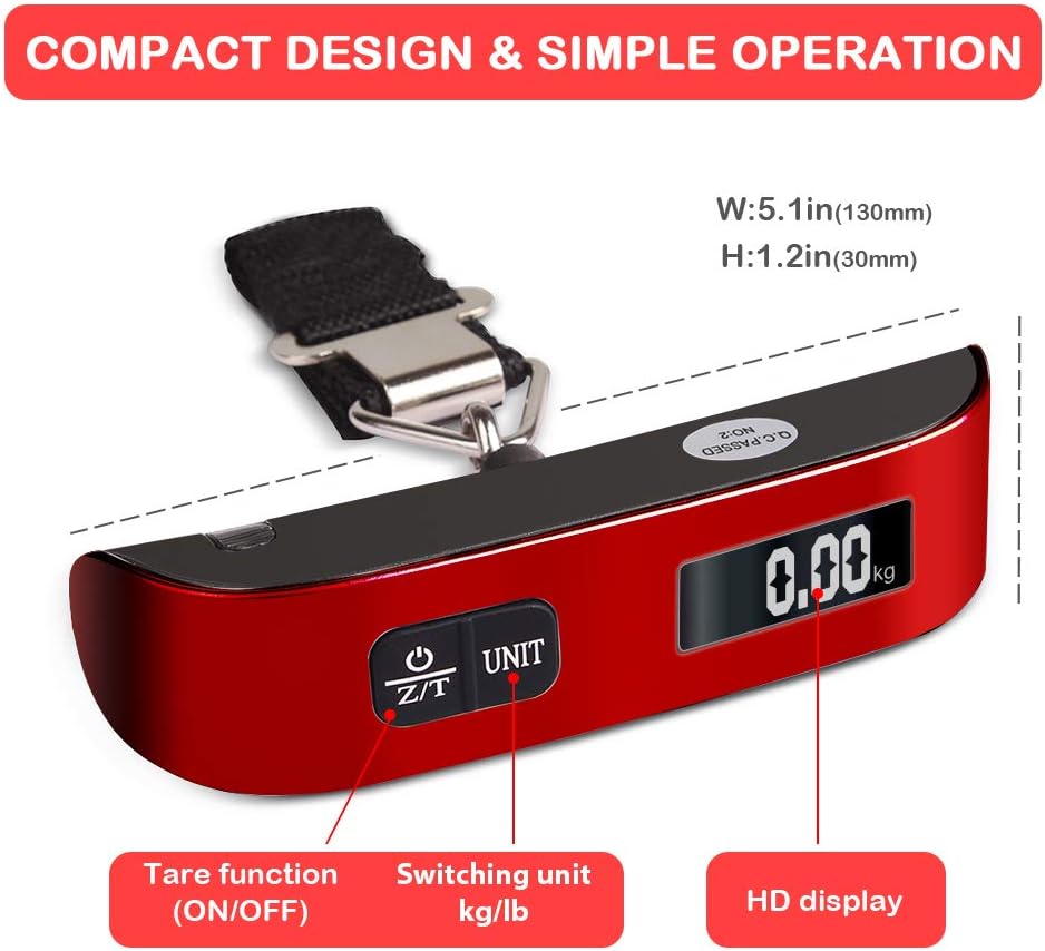 travel inspira Luggage Scale, Portable Digital Hanging Baggage Scale for Travel, Suitcase Weight Scale with Rubber Paint, 110 Pounds, Battery Included - Image 4