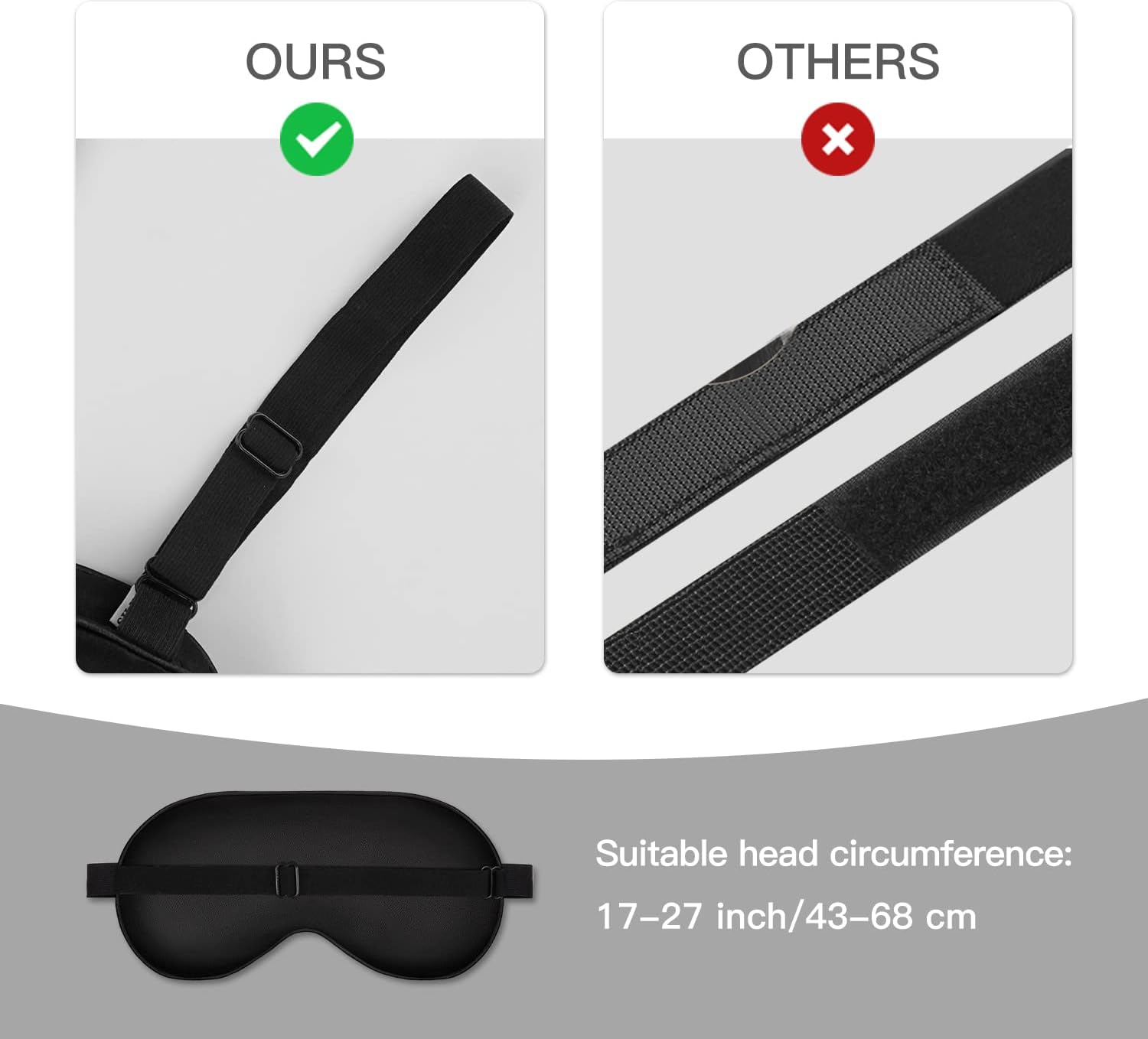 Sleep Mask, Silk Eye Mask for Sleeping with Adjustable Strap, Satin Blackout Sleeping Eye Mask for Men&Women, Comfortable Blindfold Eyeshade for Night Sleep(Black) - Image 3
