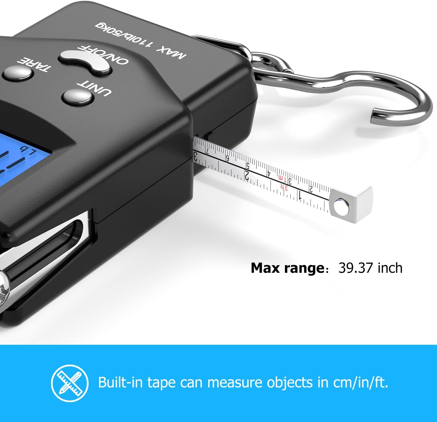 Fish Scale Luggage Scale Fishing Gear - 110lb Backlit LCD Display Digital Scale with Built-in Measuring Tape - Fishing Scale with 2 AAA Batteries, Pocket Size - Fishing Gifts for Men - Image 5