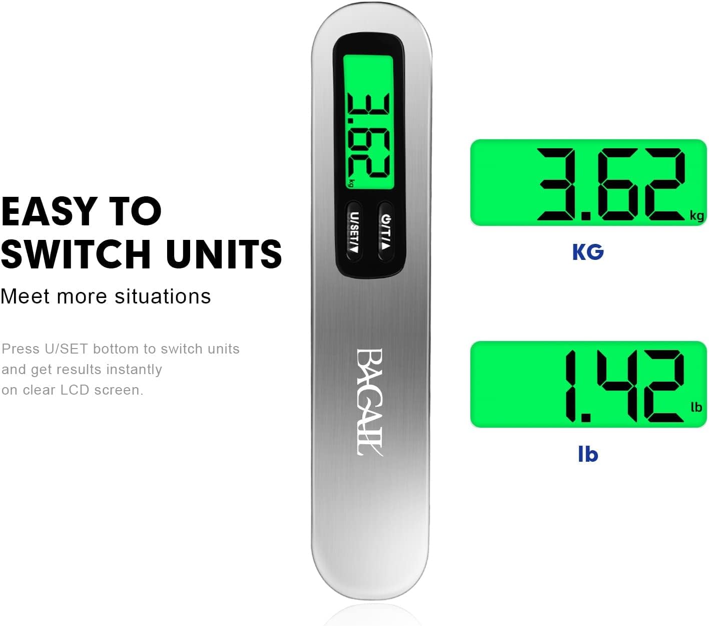 BAGAIL Digital Luggage Scale, 110lbs Hanging Baggage Scale with Backlit LCD Display, Portable Suitcase Weighing Scale, Travel Luggage Weight Scale with Hook, Strong Straps for Travelers - Image 2