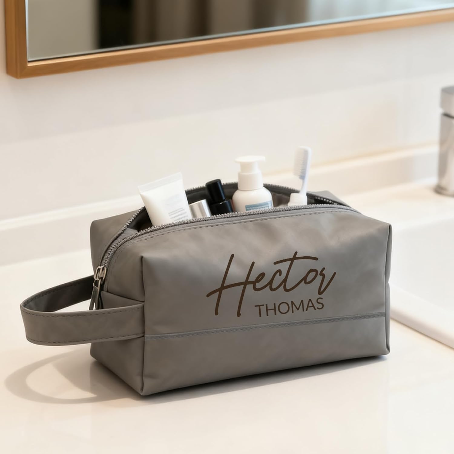 xrlsg Personalized Toiletry Bag for Men Custom Engraved Leather Toiletry Travel Bag Groomsmen Gifts - Image 5