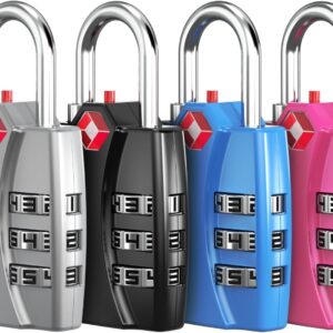 Fosmon TSA Approved Locks for Luggage. Suitcase Locks with Open Alert Indicator, 3 Digit Combination Padlock with Alloy Body for Travel, Backpack Zipper Anti Theft, Locker, Gym, Gun Case, Tent- 4 Pack