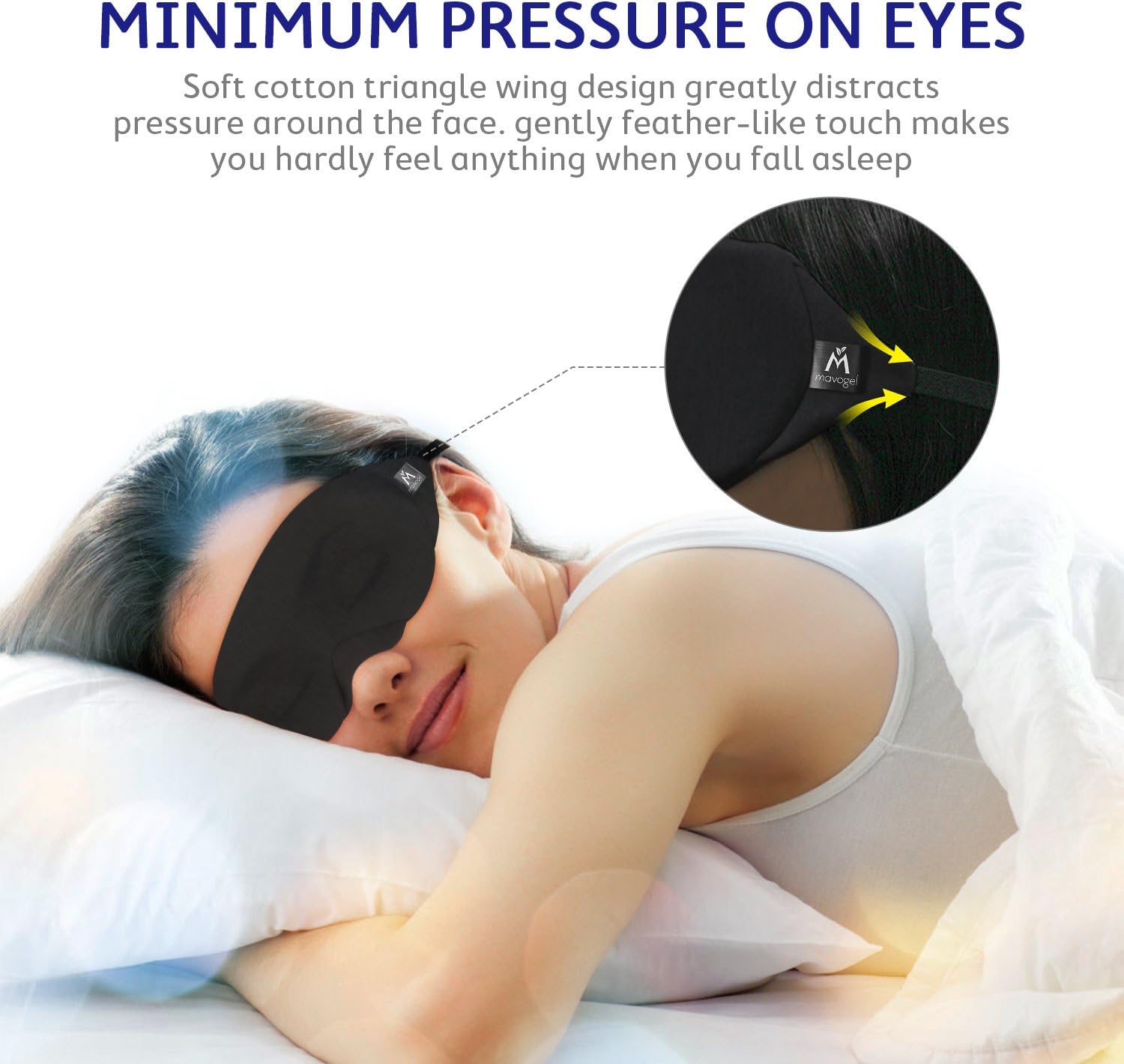 Mavogel Cotton Sleep Mask - Updated Design Light Blocking Sleep Mask, Soft and Comfortable Eye Blindfold for Men Women, Eye Mask for Sleeping/Shift Work, Includes Travel Pouch, Grey & Black - Image 4