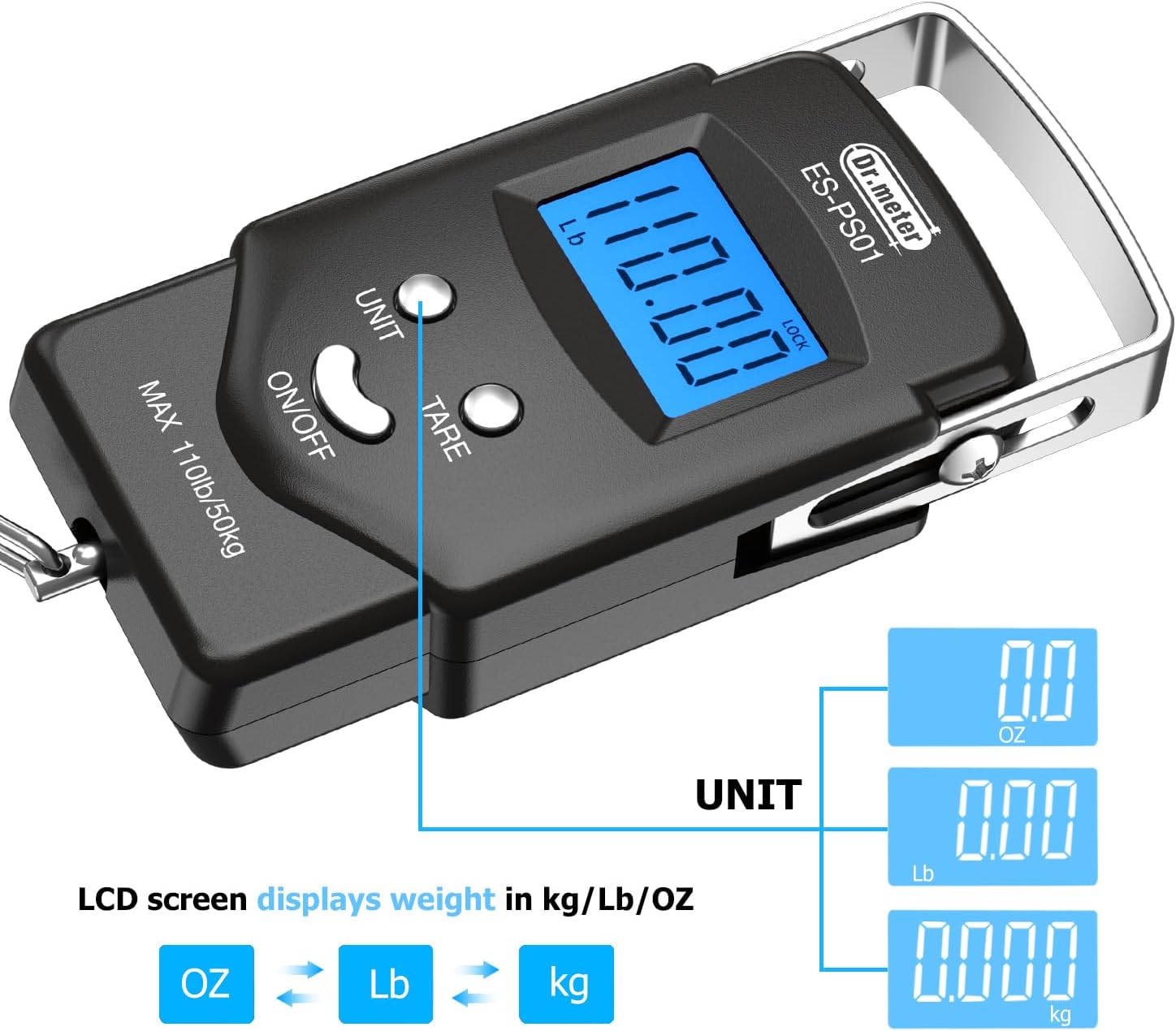Fish Scale Luggage Scale Fishing Gear - 110lb Backlit LCD Display Digital Scale with Built-in Measuring Tape - Fishing Scale with 2 AAA Batteries, Pocket Size - Fishing Gifts for Men - Image 4