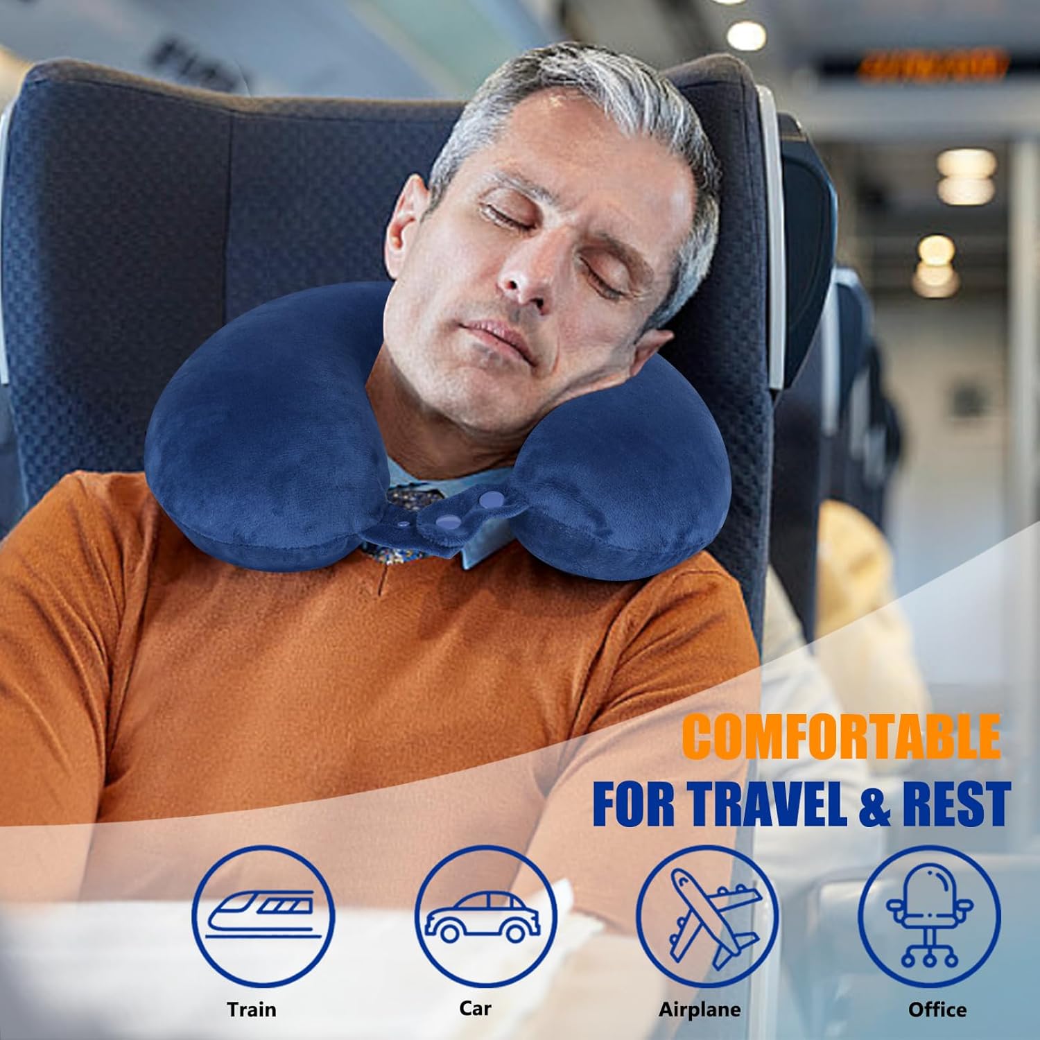SAIREIDER Neck Pillows for Travel-Head Neck Support Travel Pillow for Traveling, Car, Home, Office Adjustable(Navy Blue) - Image 2