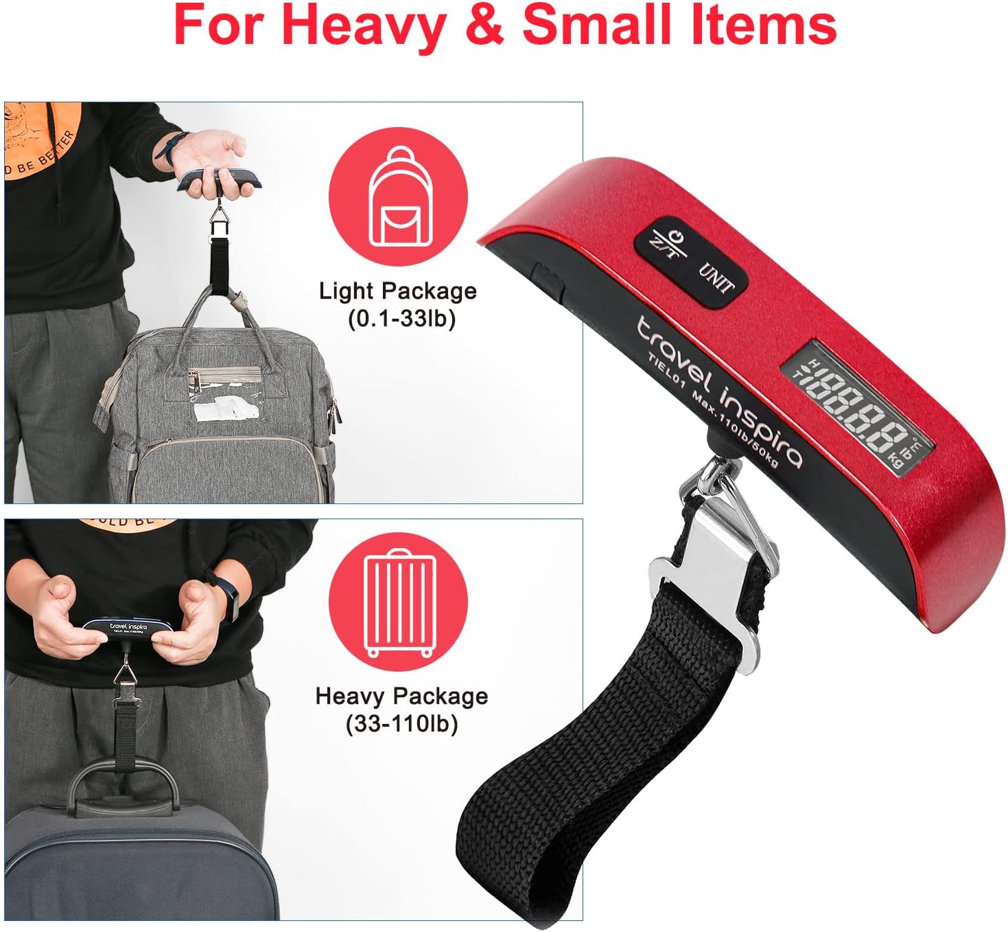 travel inspira Luggage Scale, Portable Digital Hanging Baggage Scale for Travel, Suitcase Weight Scale with Rubber Paint, 110 Pounds, Battery Included - Image 6