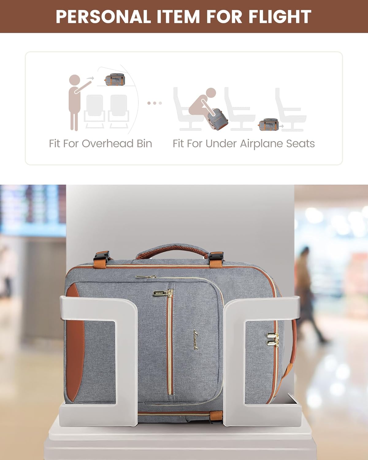 LOVEVOOK Travel Backpack for Women & Men 40L,Airline Approved Carry On Backpack Travel Essentials,TSA Carry on Luggage,Waterproof Personal Item Travel Bag,Suitcase with 3 Packing Cubes,Grey-Brown - Image 4