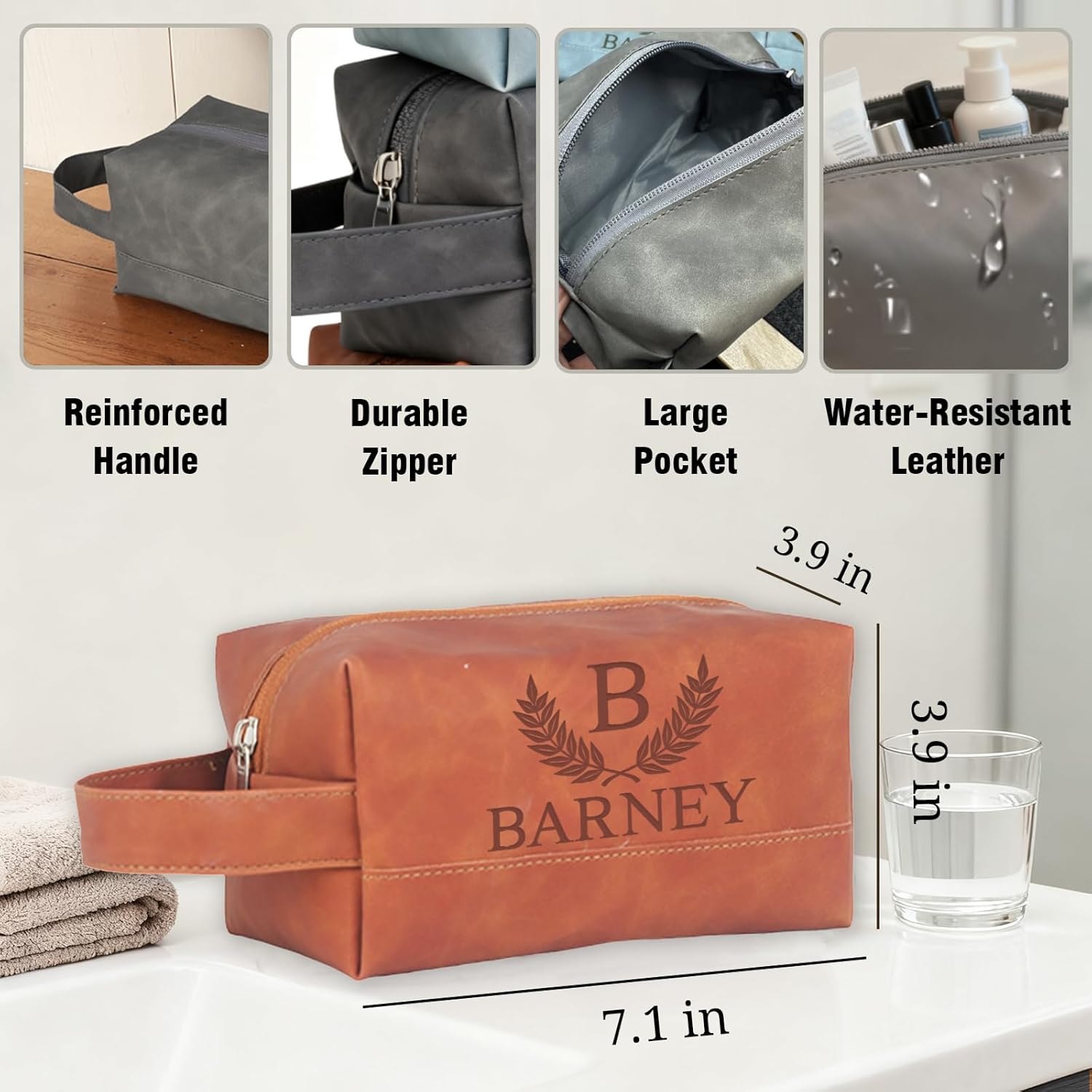 xrlsg Personalized Toiletry Bag for Men Custom Engraved Leather Toiletry Travel Bag Groomsmen Gifts - Image 2