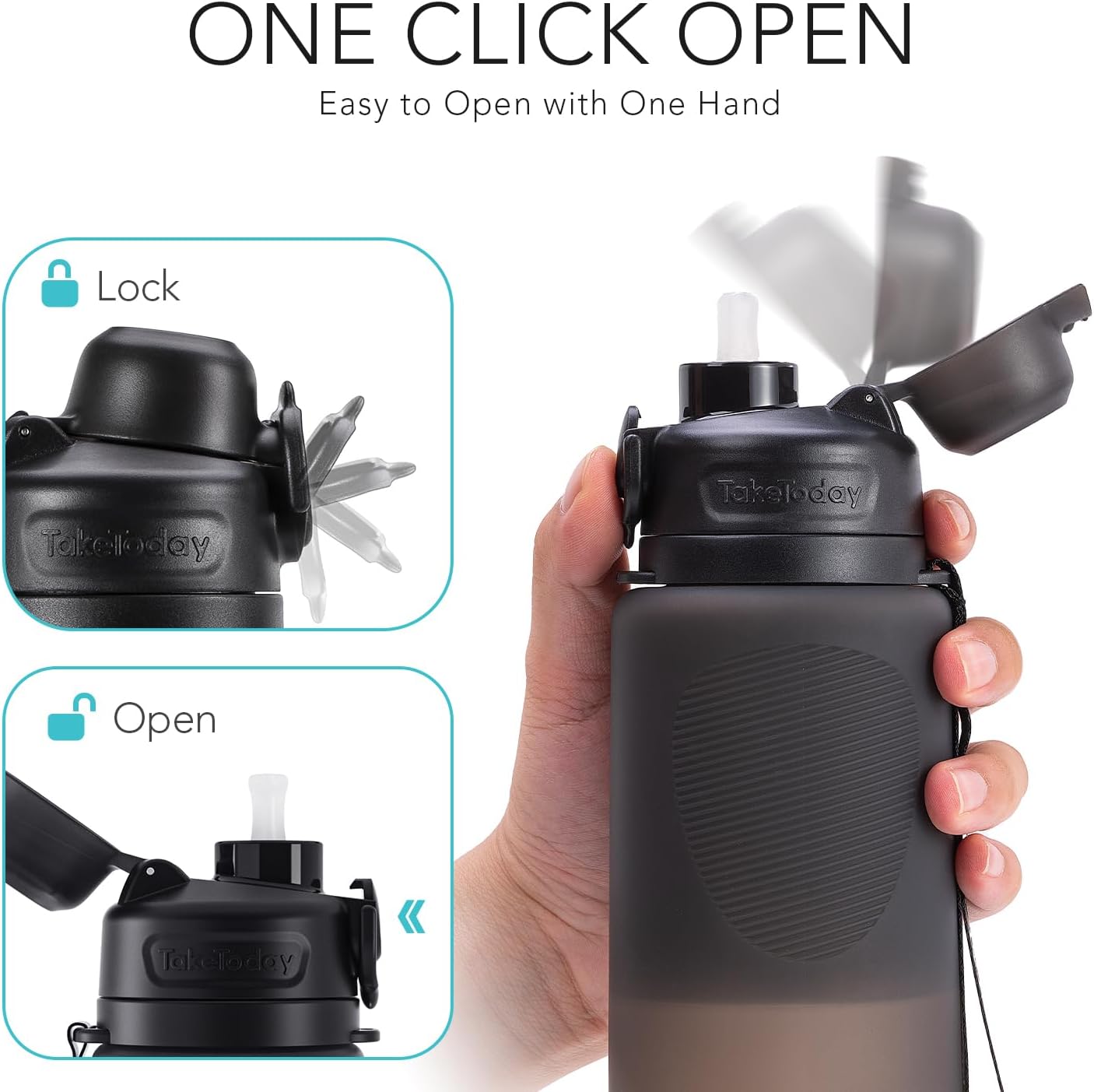 TakeToday Collapsible Water Bottles 32oz, Foldable Travel Water Bottle, BPA Free, Silicone Water Bottle Leakproof for Hiking, International Travel, Outdoors - Image 5