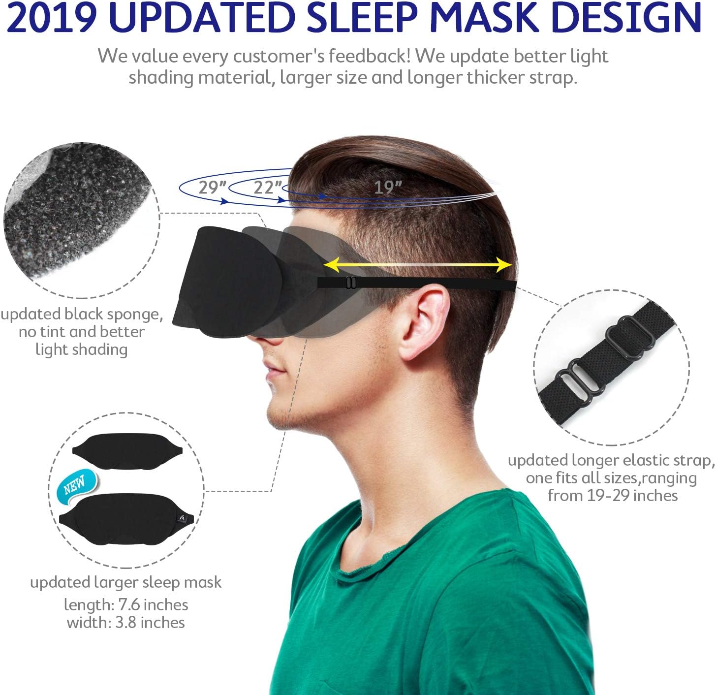 Mavogel Cotton Sleep Mask - Updated Design Light Blocking Sleep Mask, Soft and Comfortable Eye Blindfold for Men Women, Eye Mask for Sleeping/Shift Work, Includes Travel Pouch, Grey & Black - Image 3