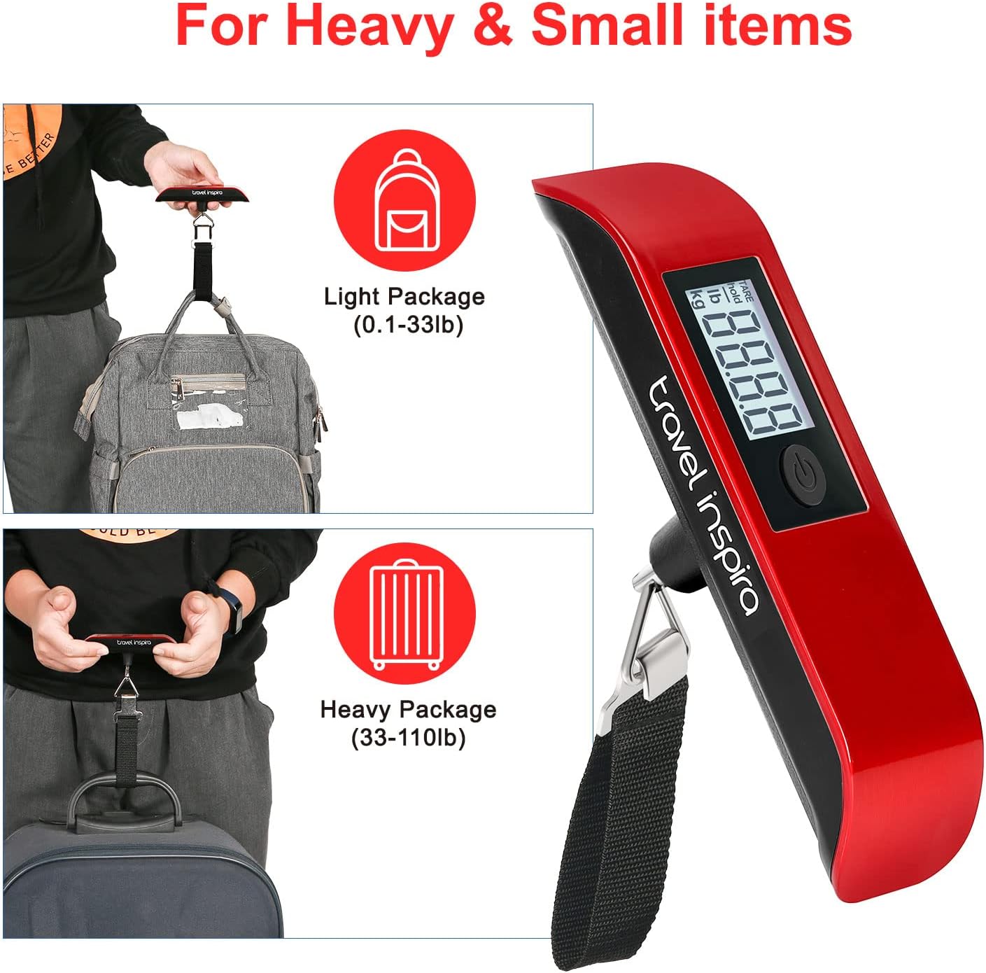 travel inspira Luggage Scale, Portable Digital Hanging Baggage Scale for Travel, Suitcase Weight Scale with Rubber Paint, 110 Pounds, Battery Included - Image 4