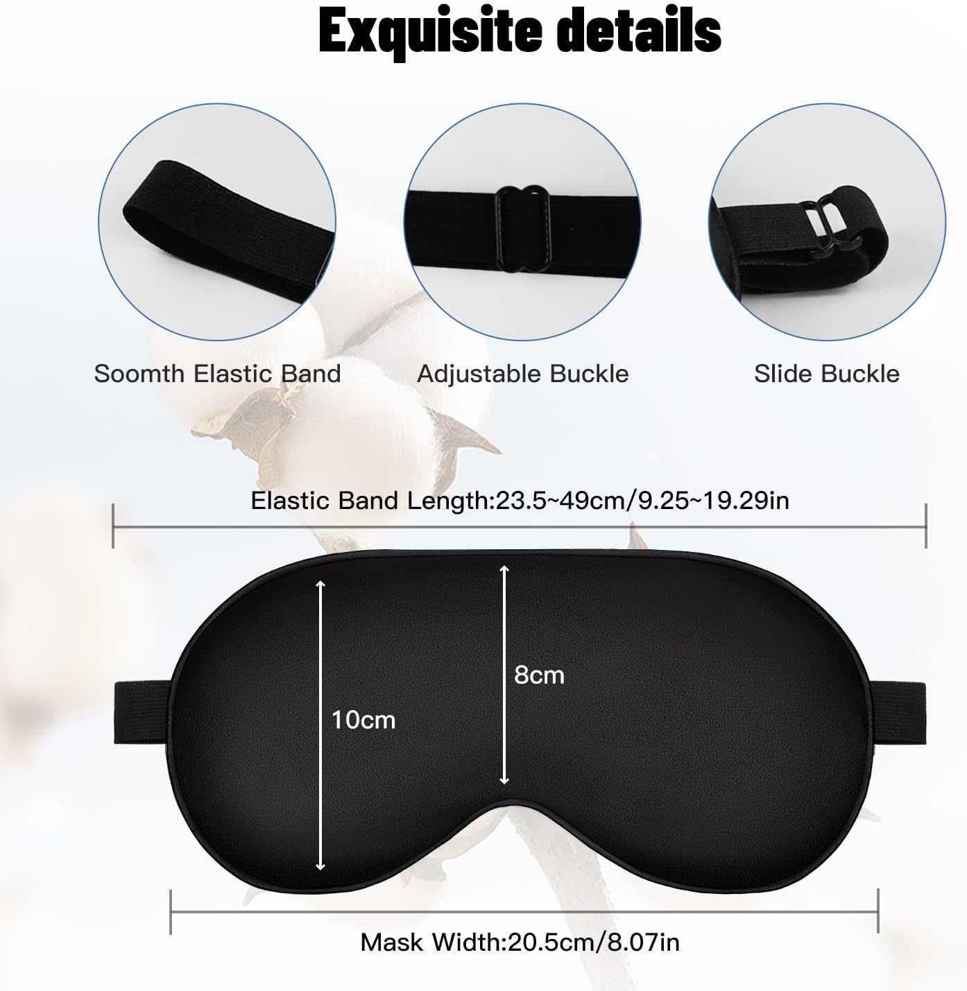 Sleep Mask, Silk Eye Mask for Sleeping with Adjustable Strap, Satin Blackout Sleeping Eye Mask for Men&Women, Comfortable Blindfold Eyeshade for Night Sleep(Black) - Image 4