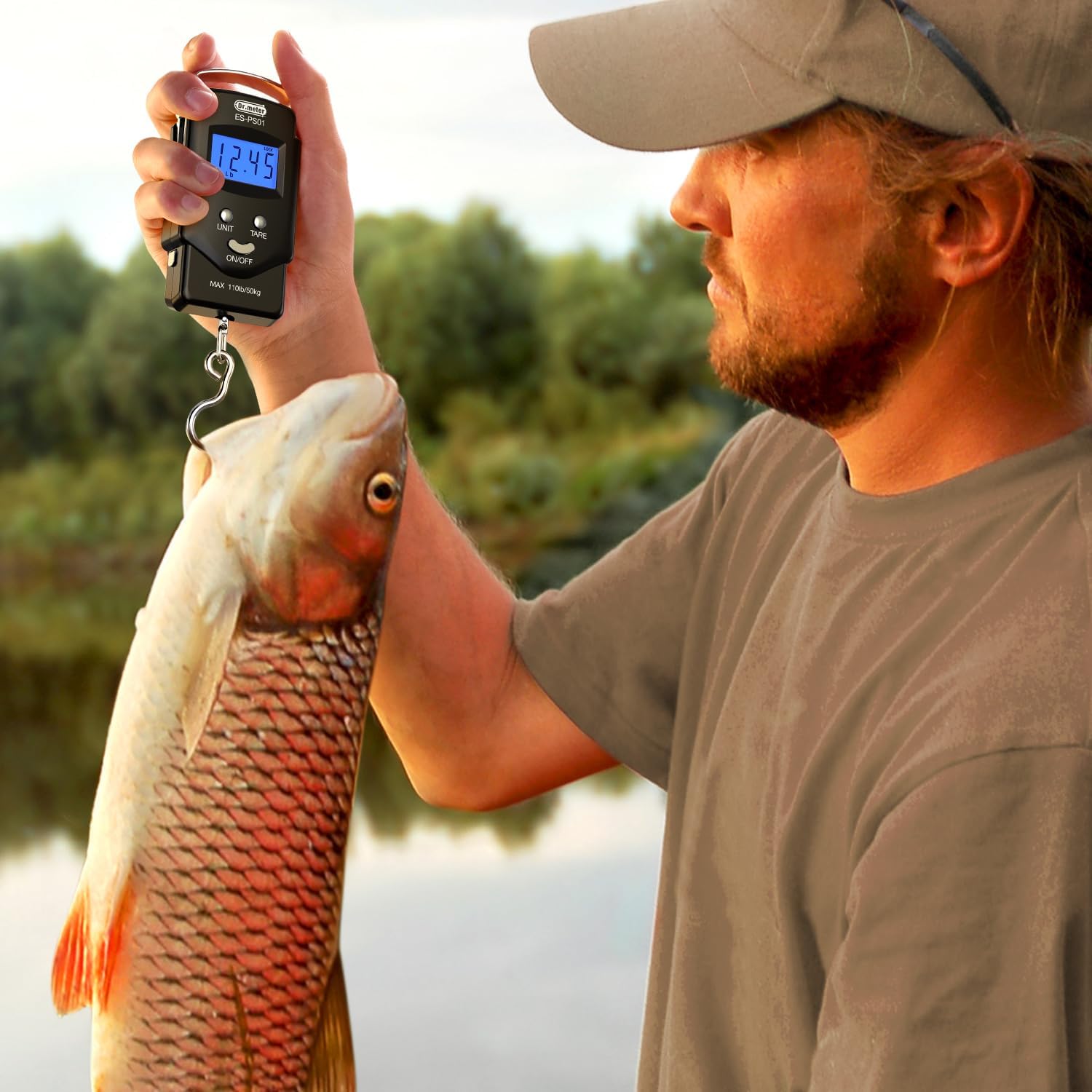 Fish Scale Luggage Scale Fishing Gear - 110lb Backlit LCD Display Digital Scale with Built-in Measuring Tape - Fishing Scale with 2 AAA Batteries, Pocket Size - Fishing Gifts for Men - Image 2