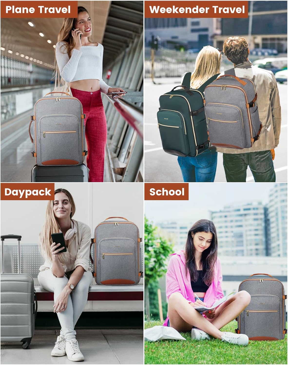 LOVEVOOK Travel Backpack for Women & Men 40L,Airline Approved Carry On Backpack Travel Essentials,TSA Carry on Luggage,Waterproof Personal Item Travel Bag,Suitcase with 3 Packing Cubes,Grey-Brown - Image 7