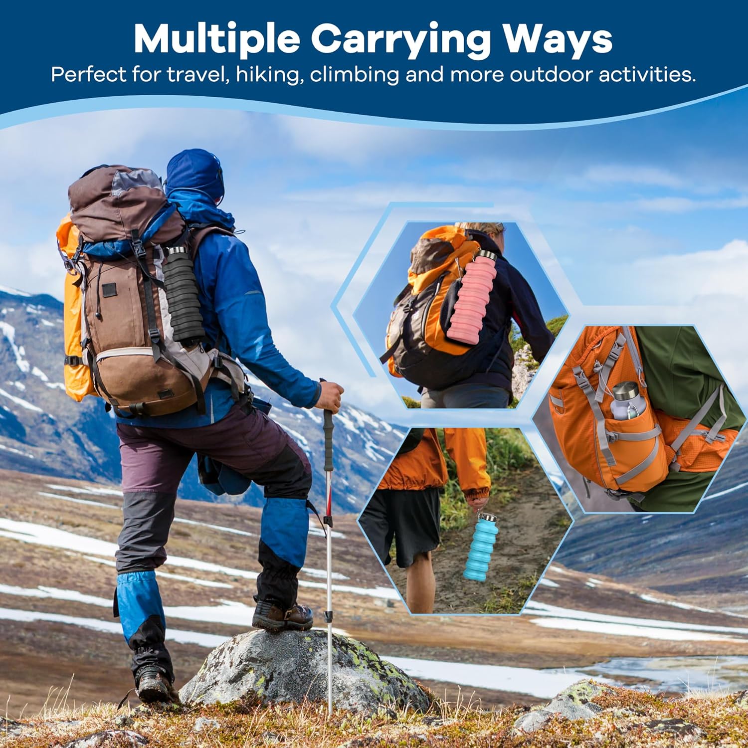 Collapsible Water Bottles 17oz, Portable Leak-Proof Travel Water Bottle, Reusable BPA Free Silicone Foldable Water Bottle with Carabiner for Gym, Traveling, Camping, Hiking, Sports-Black - Image 5