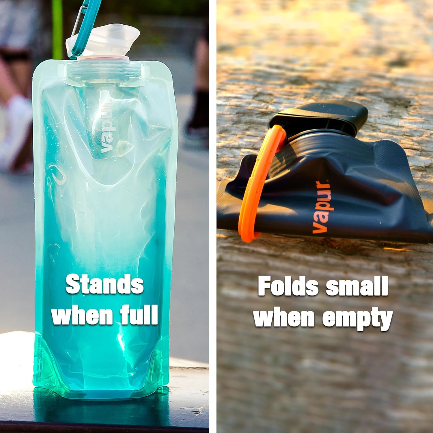 Vapur Flexible, Collapsible Wide Mouth Anti-Bottle with Detachable Carabiner, 34 Ounce, Malibu Teal, Pack of 1 - Image 3