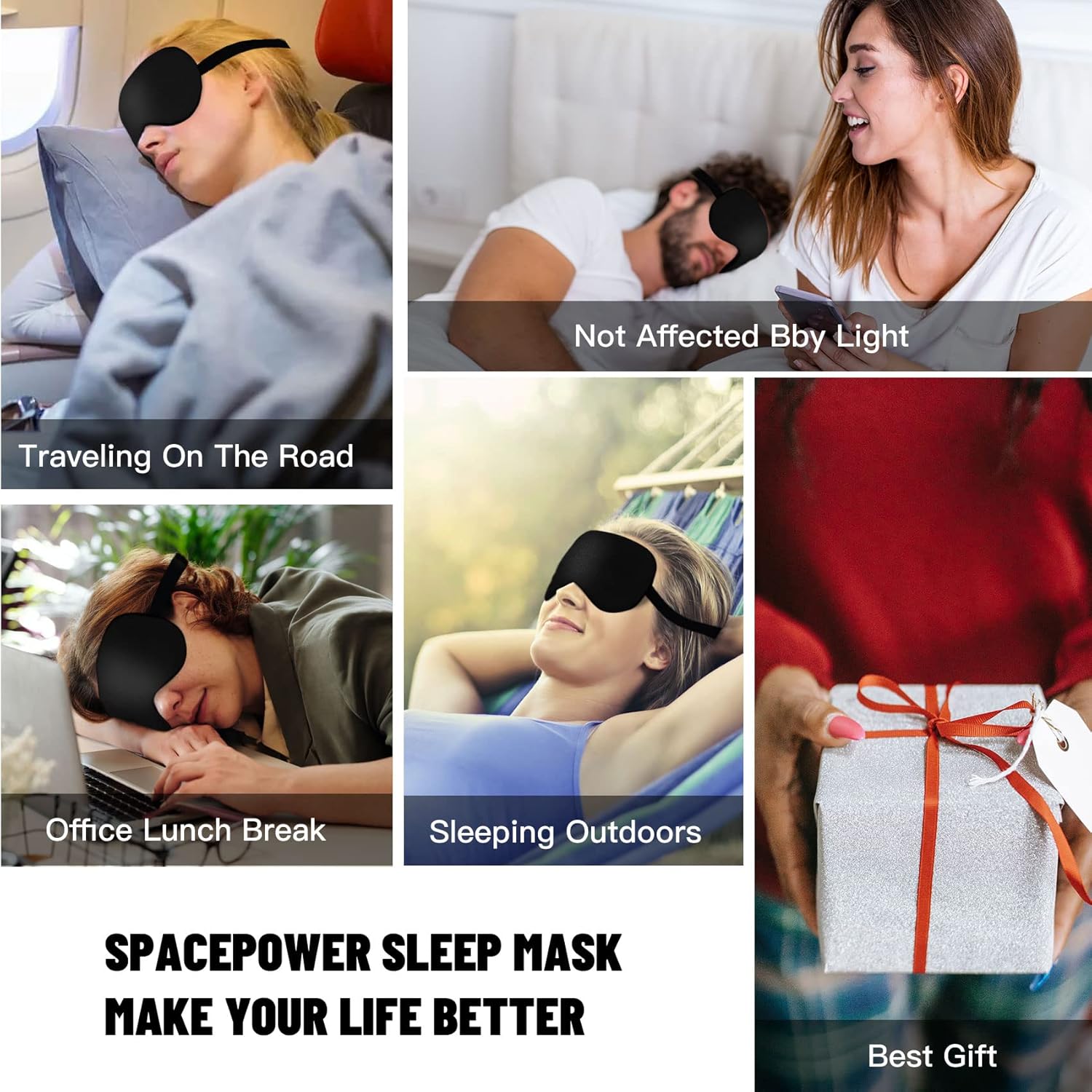 Sleep Mask, Silk Eye Mask for Sleeping with Adjustable Strap, Satin Blackout Sleeping Eye Mask for Men&Women, Comfortable Blindfold Eyeshade for Night Sleep(Black) - Image 6