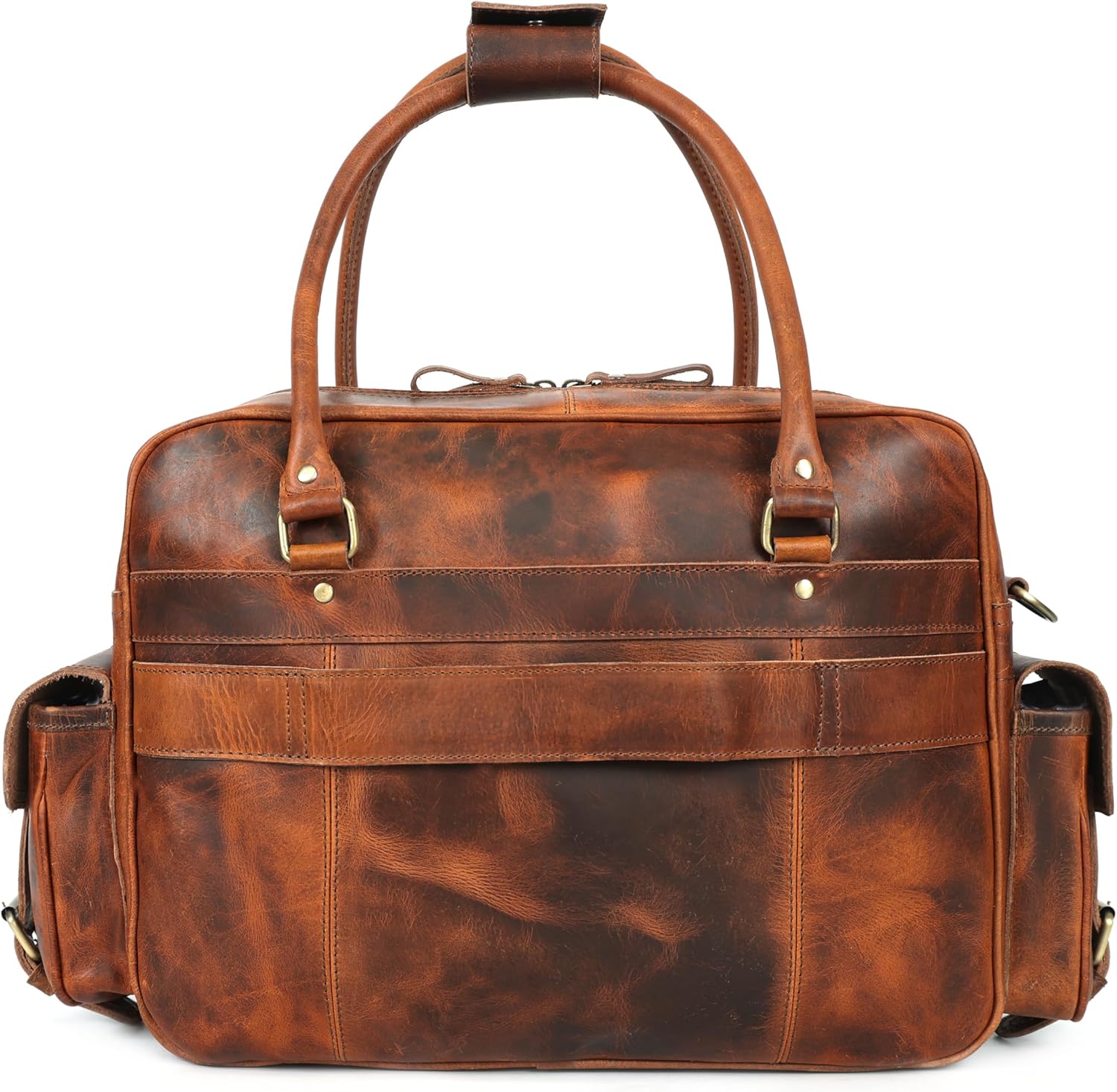 Pilot Bag for Men – 16" Genuine Buffalo Leather Travel Duffel with 7 Pockets, Padded Laptop Compartment & Trolley Strap, Handmade Vintage Carry-On Weekender, Brown - Image 2