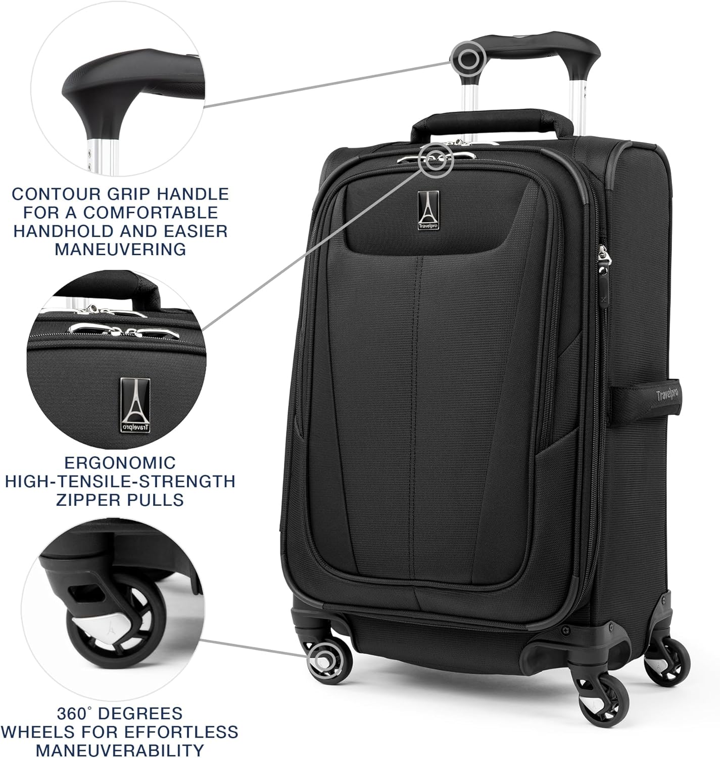 Travelpro Maxlite 5 Softside Expandable Luggage with 4 Spinner Wheels, Lightweight Suitcase, Men and Women, International, Black, Carry-on 21-Inch - Image 4