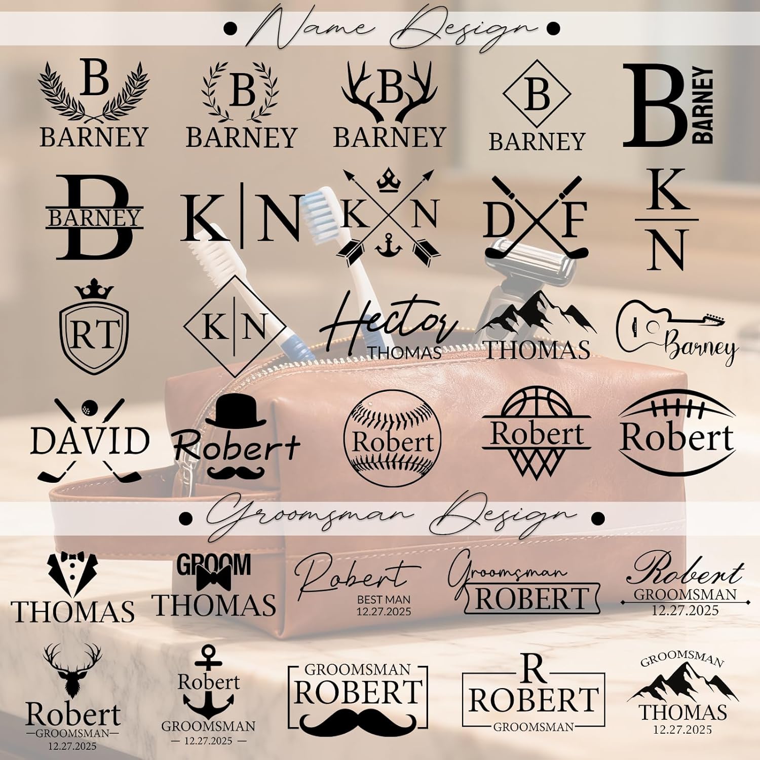 xrlsg Personalized Toiletry Bag for Men Custom Engraved Leather Toiletry Travel Bag Groomsmen Gifts - Image 3