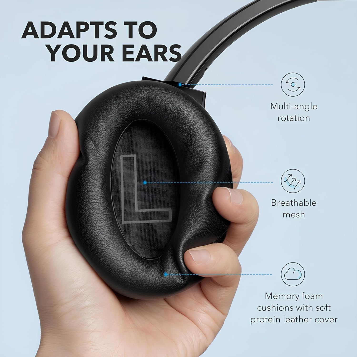 Soundcore Anker Life Q20 Hybrid Active Noise Cancelling Headphones, Wireless Over Ear Bluetooth Headphones, 60H Playtime, Hi-Res Audio, Deep Bass, Foam Ear Cups, Travel, Office, USB-C Charging - Image 5
