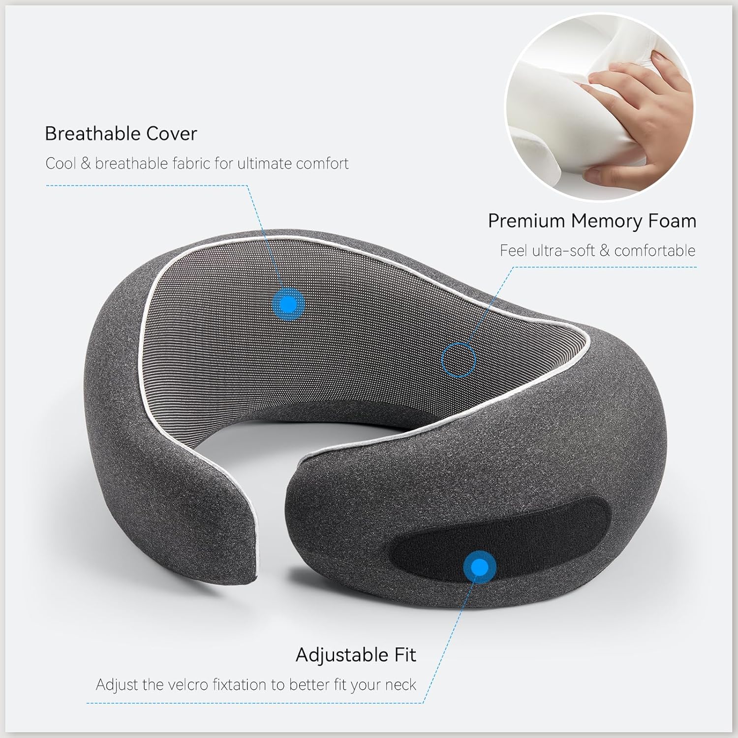 Travel Neck Pillow for Airplanes, Premium Memory Foam Neck Pillow with Ergonomic 360° Support, Travel Essentials for Plane, Car, Train and Home, Max Black - Image 5