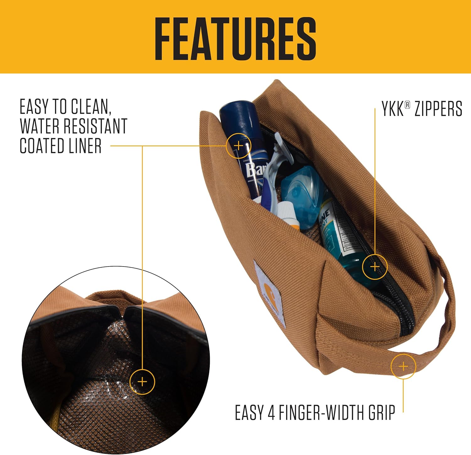Carhartt Durable Travel Kit, Organize Essentials W/the Water Resistance Free Toiletry Bag - Image 2
