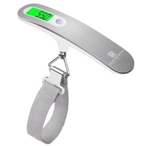 ROTOPATA Digital Luggage Travel Scale with Overweight Warning Function, Portable Handheld Electronic Weighing Scale with Hook, 50kg and Backlit LCD Display Screen Design for Suitcase Baggage