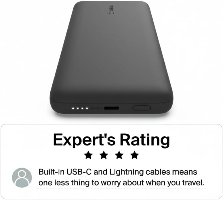 Belkin Portable Charger Power Bank for iPhone/Android - 10,000mAh, 23W Battery Pack for Phone with Integrated USB-C, Lightning Cables - Pass-Through Capability, Charge 2 Devices at Once - Image 5