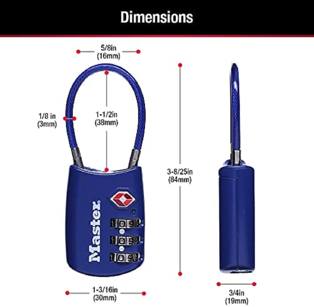 Master Lock Padlock, Set Your Own Combination TSA Locks for Luggage, Travel Zipper Lock with Cable Shackle is 1-3/16 in. Wide, Colors May Vary, 4688T, 2 Count (Pack of 1) - Image 6