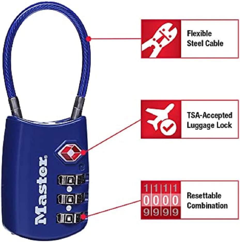 Master Lock Padlock, Set Your Own Combination TSA Locks for Luggage, Travel Zipper Lock with Cable Shackle is 1-3/16 in. Wide, Colors May Vary, 4688T, 2 Count (Pack of 1) - Image 2