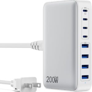 USB C Charger 200W USB C Charger Block,Upgraded GaN III 8-Port Fast Charging Station Hub,PD 65W Laptop Charging Adapter Compatible with MacBook Pro/Air,DELL,Steam Deck,iPhone 16/15/14,Galaxy S23/22