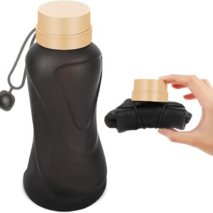 Collapsible Water Bottles,650ml,Leak Proof,Reuseable BPA Free Silicone Foldable Water Bottles,Durable Lightweight for Travel Gym Camping Hiking,Compact Size Portable Sports Water Bottle (Black)
