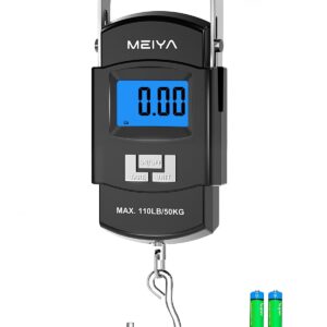 MEIYA Fish Scale 110lb/50kg Digital Fishing Scale with Backlit LCD, Portable Handle, Stainless Steel Hook & 2 AAA Batteries – Reliable Fishing Gear & Great Fishing Gifts for Men