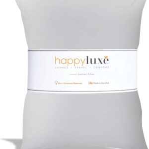 Happyluxe Odyssey Travel Pillow for Long Flights - Soft, Small, Alternative to Down and Memory Foam. 17 x 13in - Made in The USA, Silver Gray Airplane Pillow for Adults Sleeping, Camping or Nap