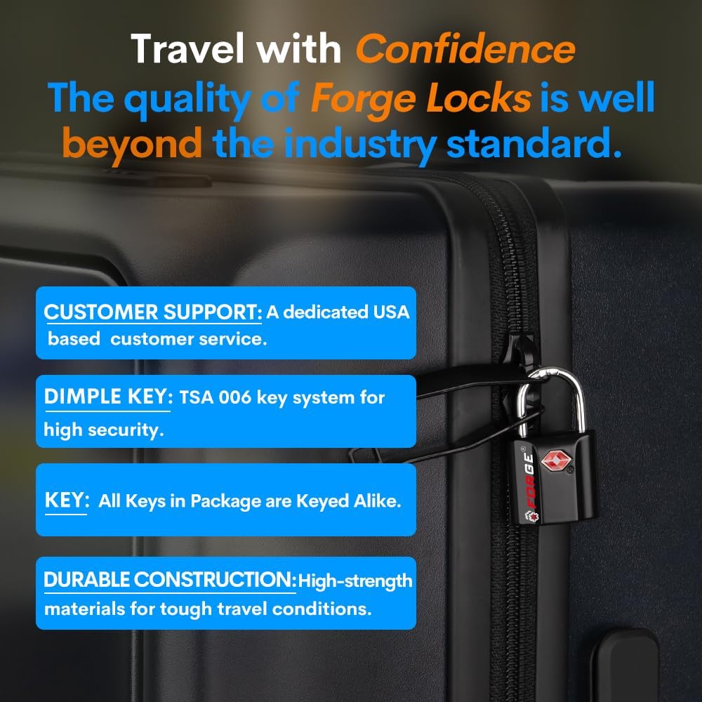 TSA Approved Luggage Locks, Ultra-Secure Dimple Key Travel Locks with Zinc Alloy Body - Image 7