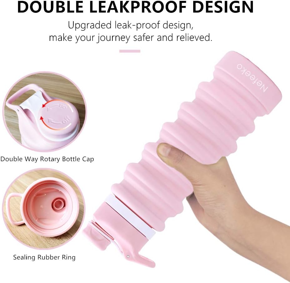 Nefeeko Collapsible Water Bottle, 26oz Silicone Foldable Water Bottles Leakproof BPA Free Travel Water Bottles with Carabiner, Portable Sport Water Bottles for Camping,Hiking Outdoor Indoor Sport - Image 3