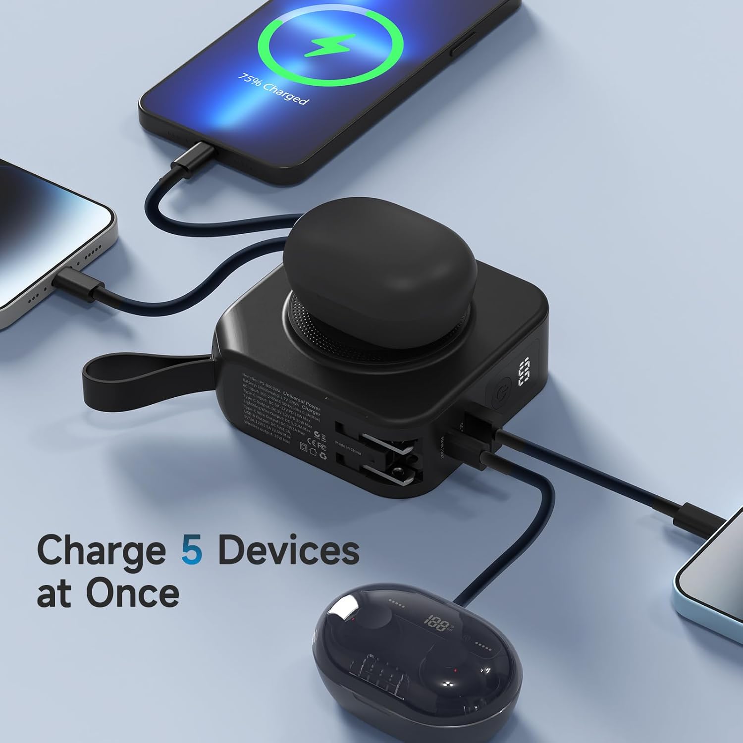 Powerpack Universal 5 in 1 Travel Power Bank - for Magsafe Battery Pack,10000mAh Power Bank with Built in Cable - Wireless Portable Charger for iPhone 15/15 Pro/ProMax, iPhone 14/13/12 Series - Image 3