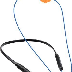 HomeSpot Noise Reduction Wireless Neckband Headphones with Qualcomm aptX HD, 27dB NRR, CVC Noise Cancelling Mic & Controls and 20H Playtime for Work Safety OSHA Compliant - Blue Wire Orange Earbuds