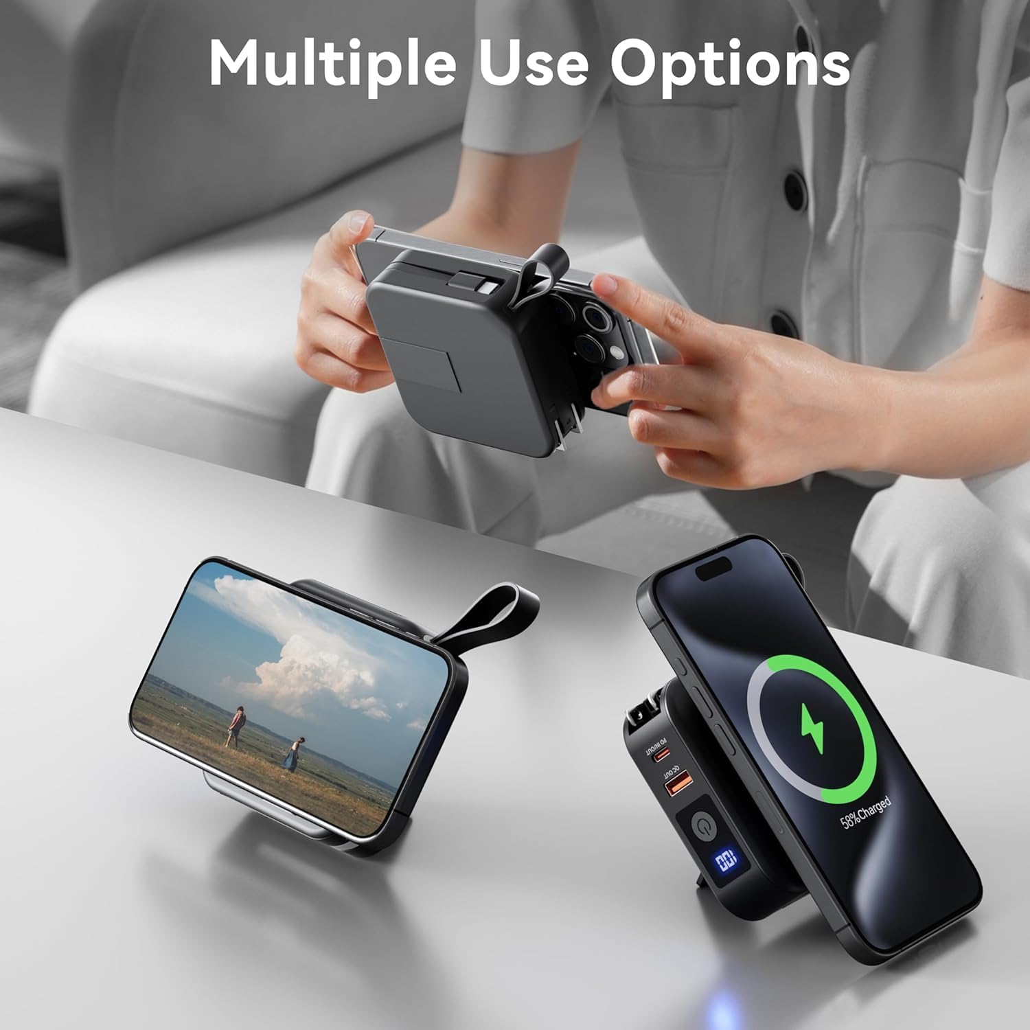 Powerpack Universal 5 in 1 Travel Power Bank - for Magsafe Battery Pack,10000mAh Power Bank with Built in Cable - Wireless Portable Charger for iPhone 15/15 Pro/ProMax, iPhone 14/13/12 Series - Image 2