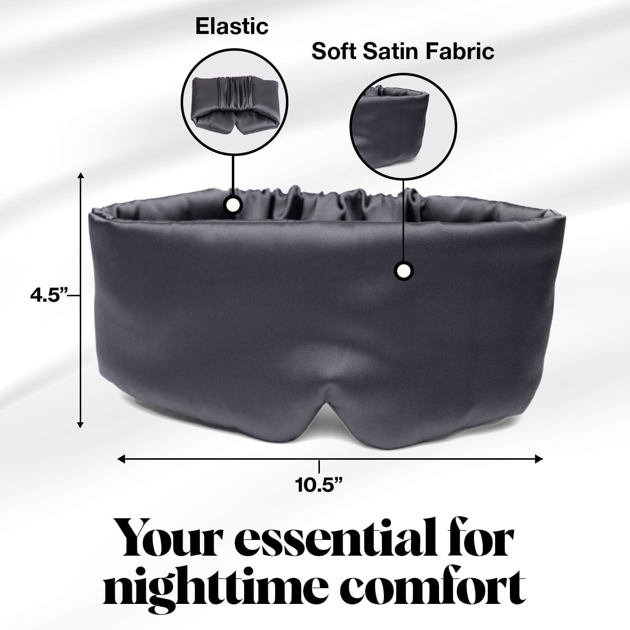 Kitsch Satin Sleep Mask - Eye Mask for Sleep, Softer Than Silk Satin Sleeping Mask Blindfold and Sleep Masks for Women and Men, Eye Care Travel Essentials - Charcoal Black - Image 2