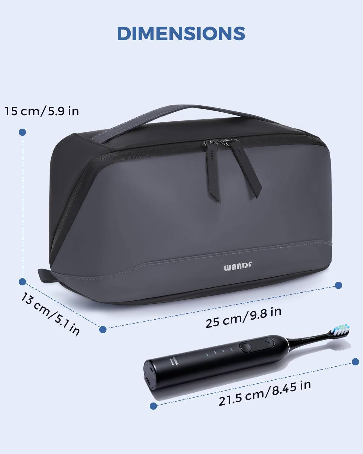 WANDF Toiletry Bag for Men, PU Leather Travel Organizer with Detachable Waterproof Hanging Pouch, Open-Flat Dopp Kit Shaving Bag with Wet Pocket for Travel Toiletries Accessories (Dark Gray) - Image 8