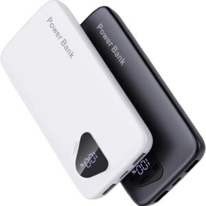 2025 2-Pack 12800mAh Portable Charger with Built in Cables, Travel Essential Battery Pack, 4 Outputs 2 Inputs Slim Power Bank with Cord Wires for iPhone 17/16/15/14, Samsung Galaxy S23/22, Pixel etc