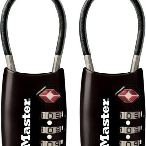Master Lock Padlock, Set Your Own Combination TSA Locks for Luggage, Travel Zipper Lock with Cable Shackle is 1-3/16 in. Wide, Colors May Vary, 4688T, 2 Count (Pack of 1)