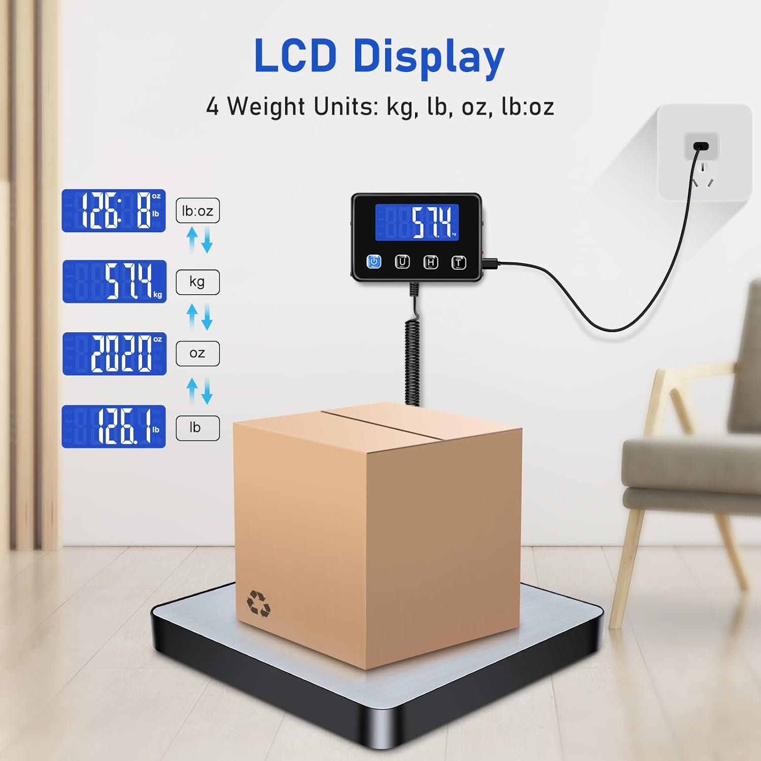 Shipping Scale, 440lb/0.5oz High Accuracy Digital Scale for Packages with Hold, Tare Function, Postal Scale for Small Business, Luggage, Home Use (Battery & Charging Cable Include) - Image 3