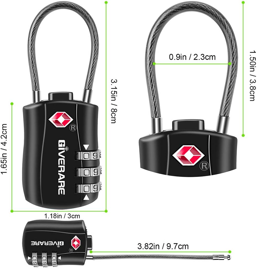 GIVERARE 2 PCS TSA Approved Luggage Locks, Combination Travel Cable Lock, Re-settable 3-Digit Padlocks with Alloy Body, Keyless Travel Sentry Accepted Padlock for Gym Locker, Golf Bag Case-Black - Image 4